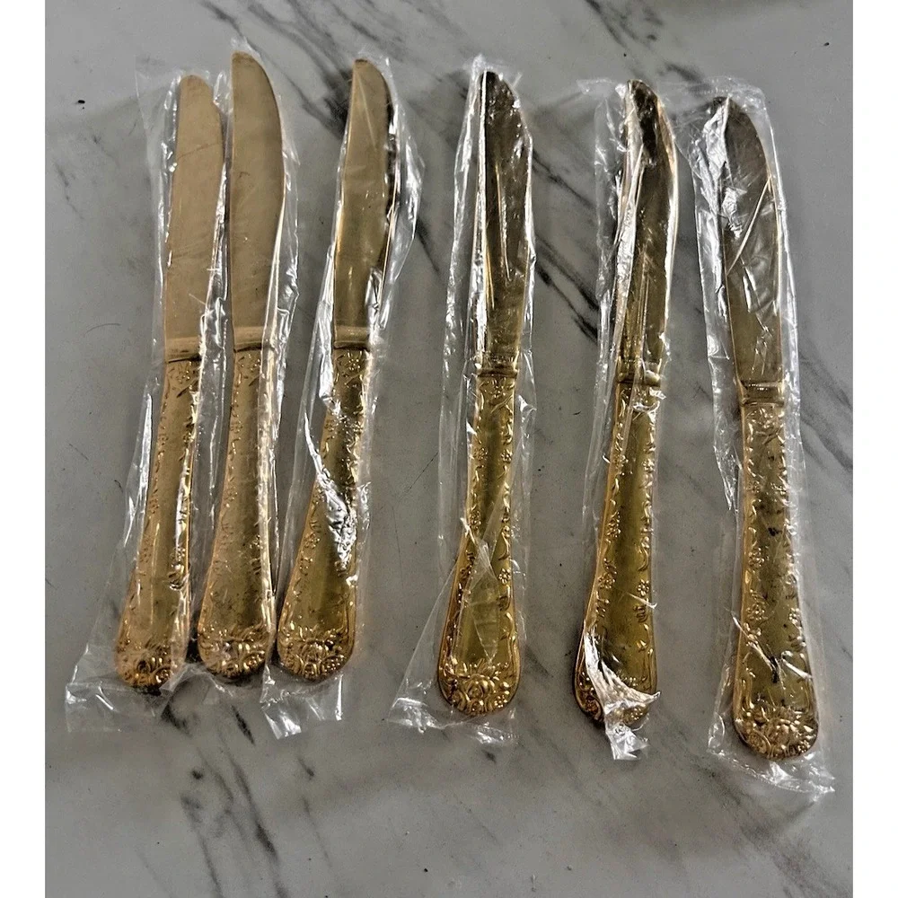 Wm Rogers & Son Dinner Butter Knife Knives Lot of 6 Enchanted Rose Gold Plated A